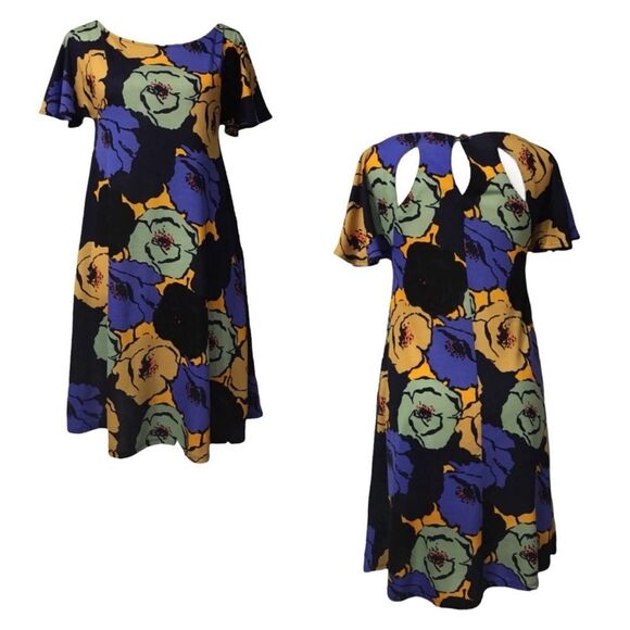 ANTHROPOLOGIE Flutter Sleeve Floral Cut-Out Silk Blend Dress M - Picture 1 of 9